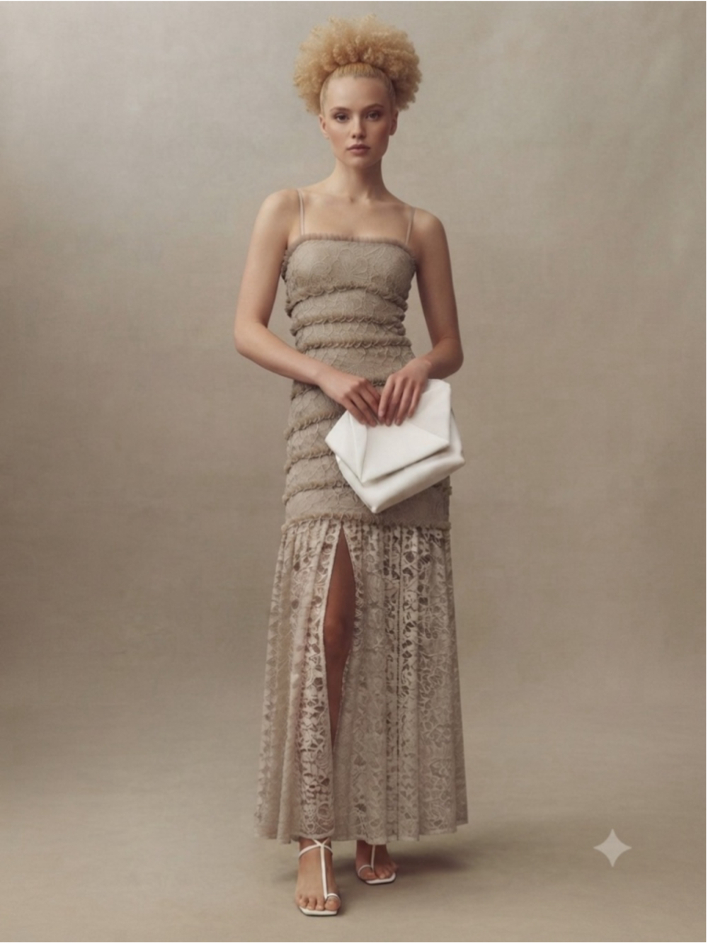 BHLDN Cream Lace Tiered Midi Dress Size M Romantic Boho Chic Wedding Guest Party